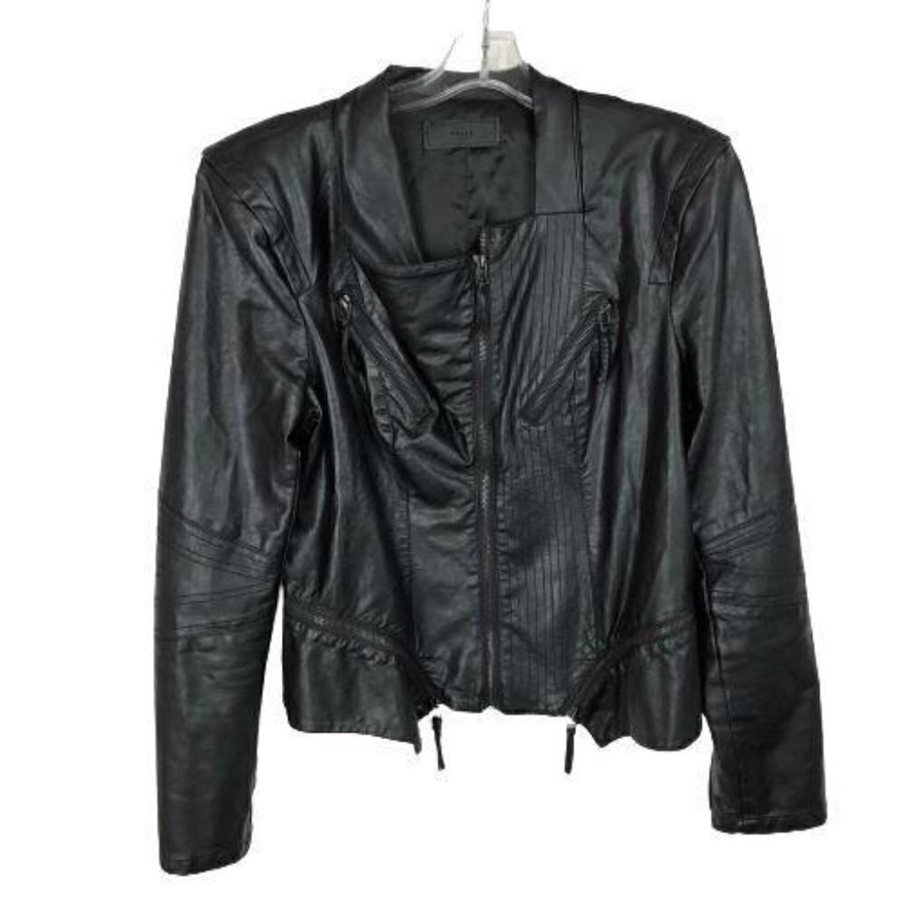 BLANKNYC Faux Leather Black Moto Jacket Size L Crop Zip Up Pockets Lineded 3047